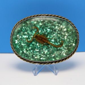 REAL SCORPION BELT BUCKLE Silver Metallic Green
